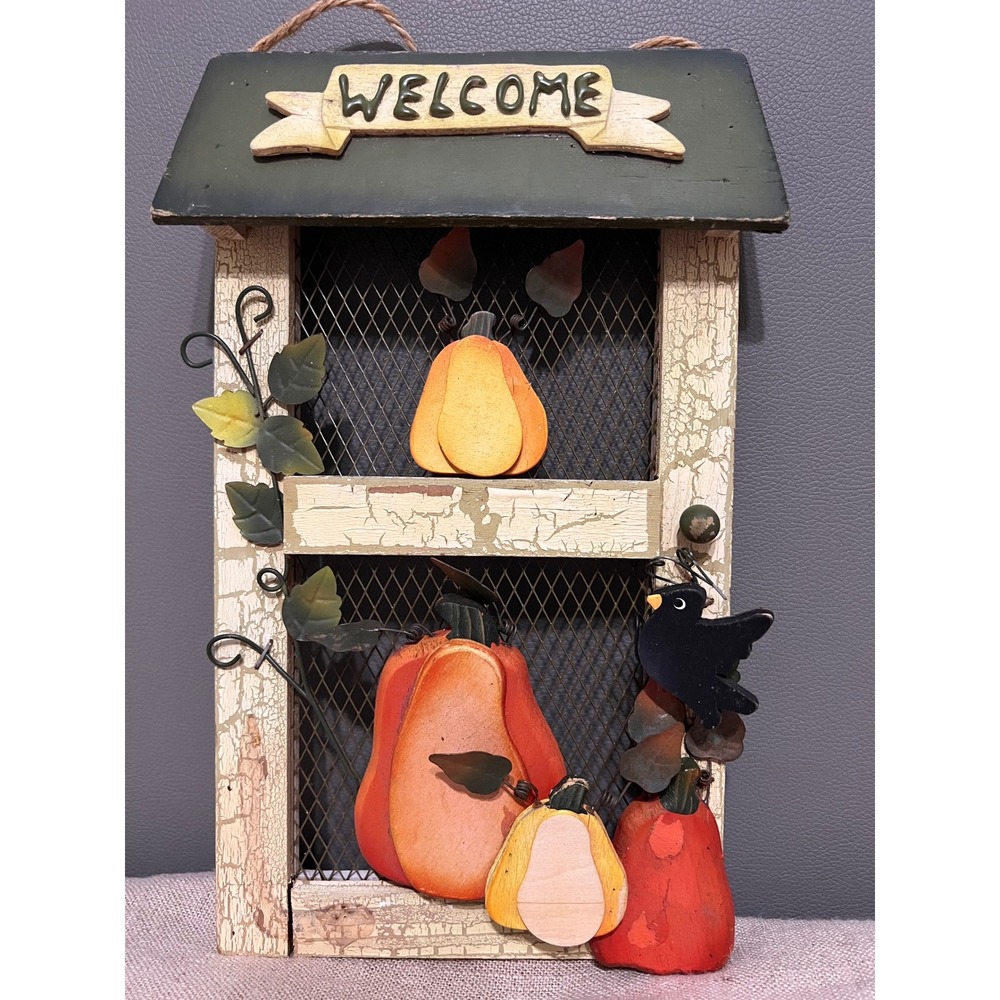 Rustic Wooden Fall Welcome Sign Pumpkin Crow Farmhouse Autumn Wall Decor 12.5in
